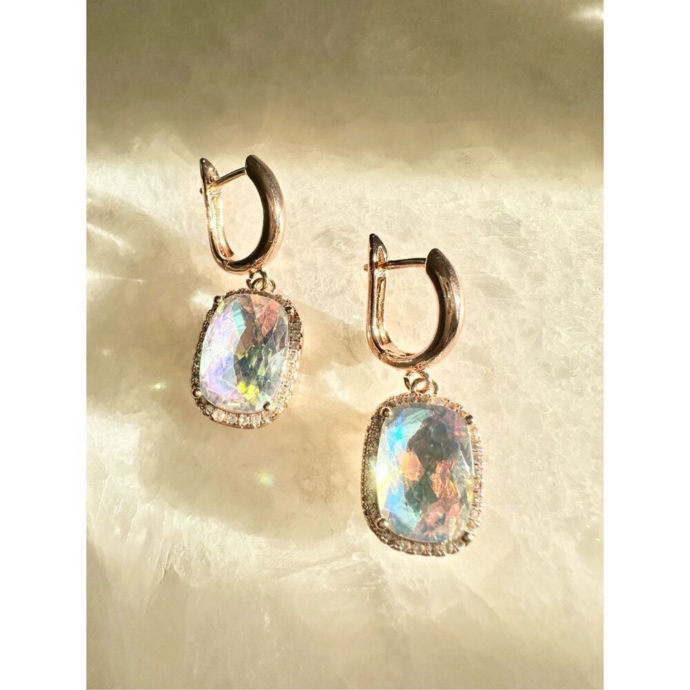 Iridescent rose gold color cubic zirconia earrings ￼ - Picture 4 of 4